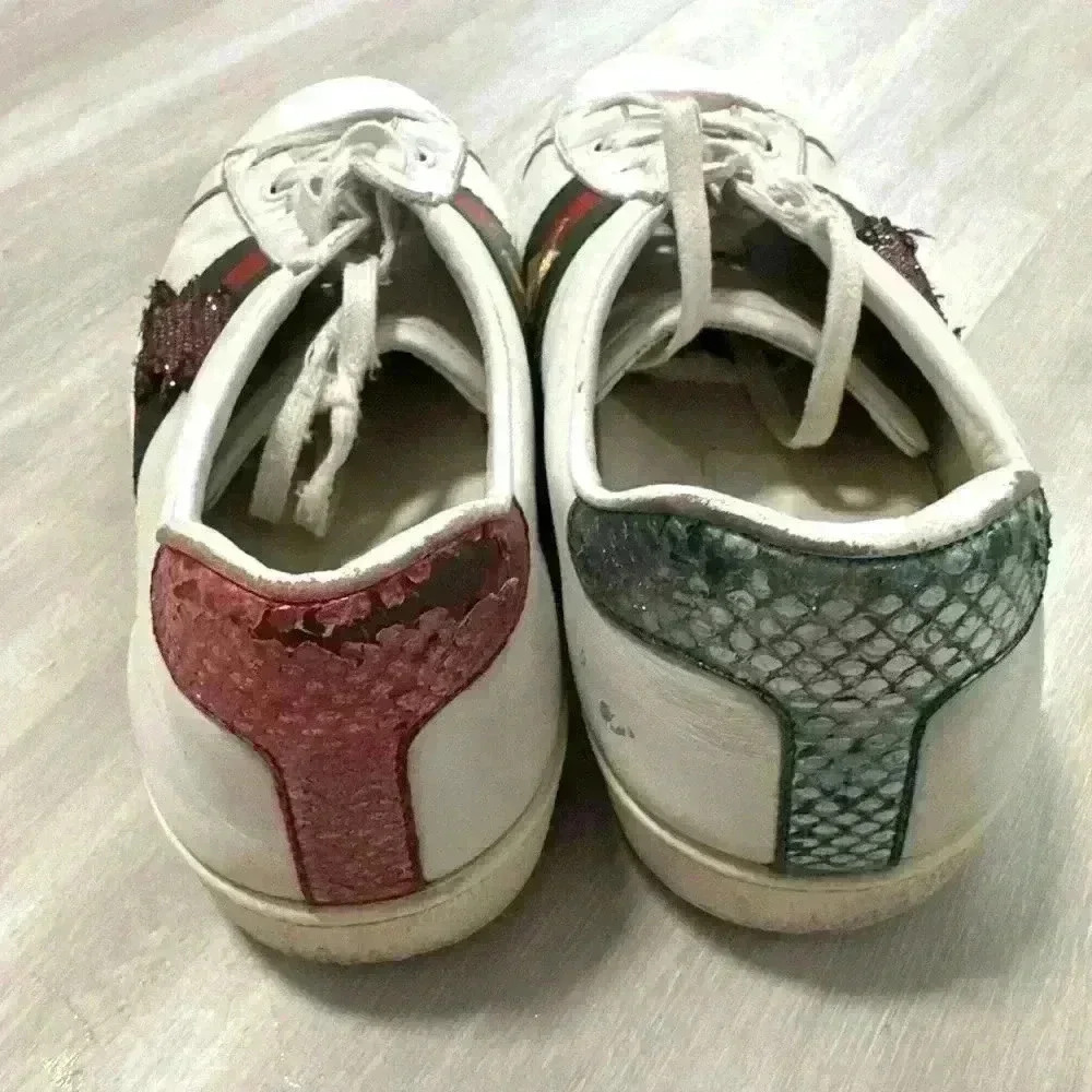 Gucci White Leather Ace Sneakers Lightning Bolt Star Red Green Mens Size 8G - Picture 6 of 14